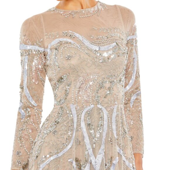 MAC DUGGAL 5217 LONG SLEEVE EMBELLISHED ILLUSIONS NECK NUDE GOWN sz 8 - Picture 3 of 5